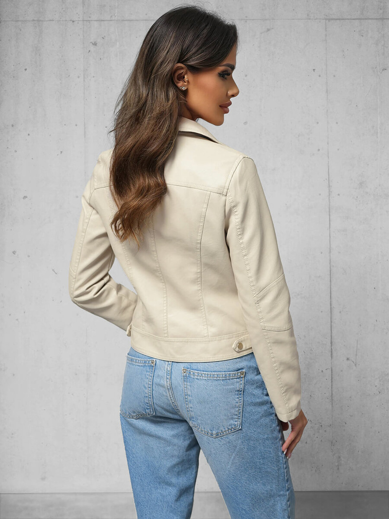 Chaqueta de cuero para mujer beige OZONEE O/G88