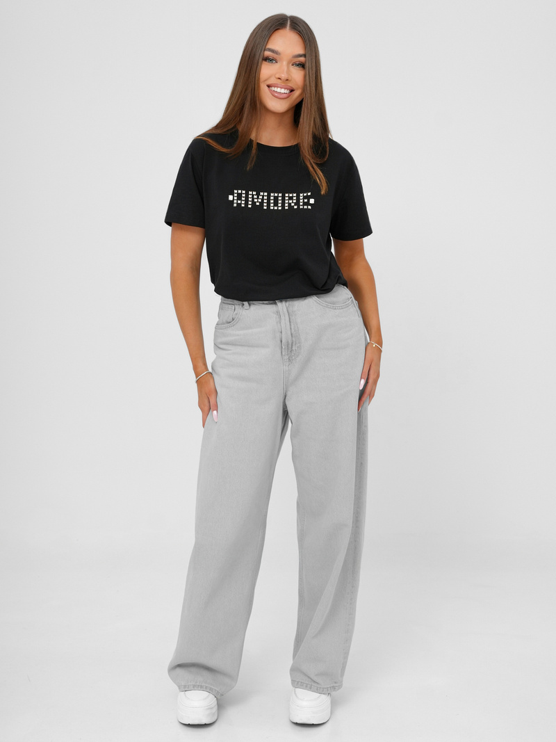 Camiseta de mujer negro-plata OZONEE JS/YJ77716