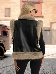 Chaleco de mujer de cuero negro OZONEE JS/61M8516/392