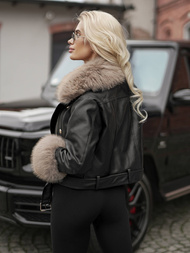 Chaqueta de cuero para mujer negro-beige OZONEE JS/61M8512/392BZ