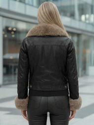 Chaqueta de cuero para mujer negro-beige OZONEE JS/61M8513/392B