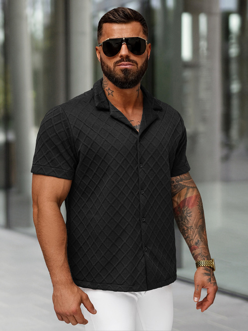 Camisa de hombre con manga corta negra OZONEE O/B2257