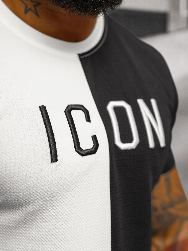Camiseta de hombre blanco-negro OZONEE O/7776T