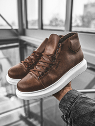 Sneakers altas de hombre marrón-blanco OZONEE CH/258