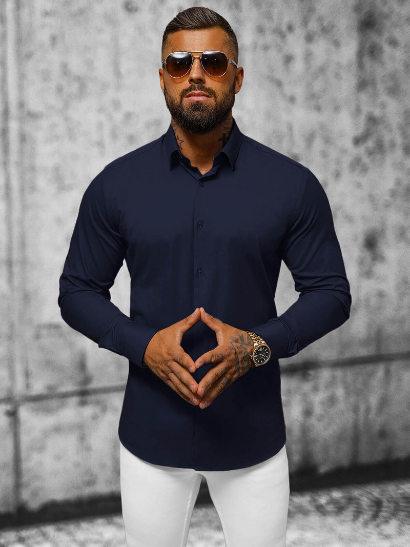 Camisa de hombre azul marino OZONEE O/V79