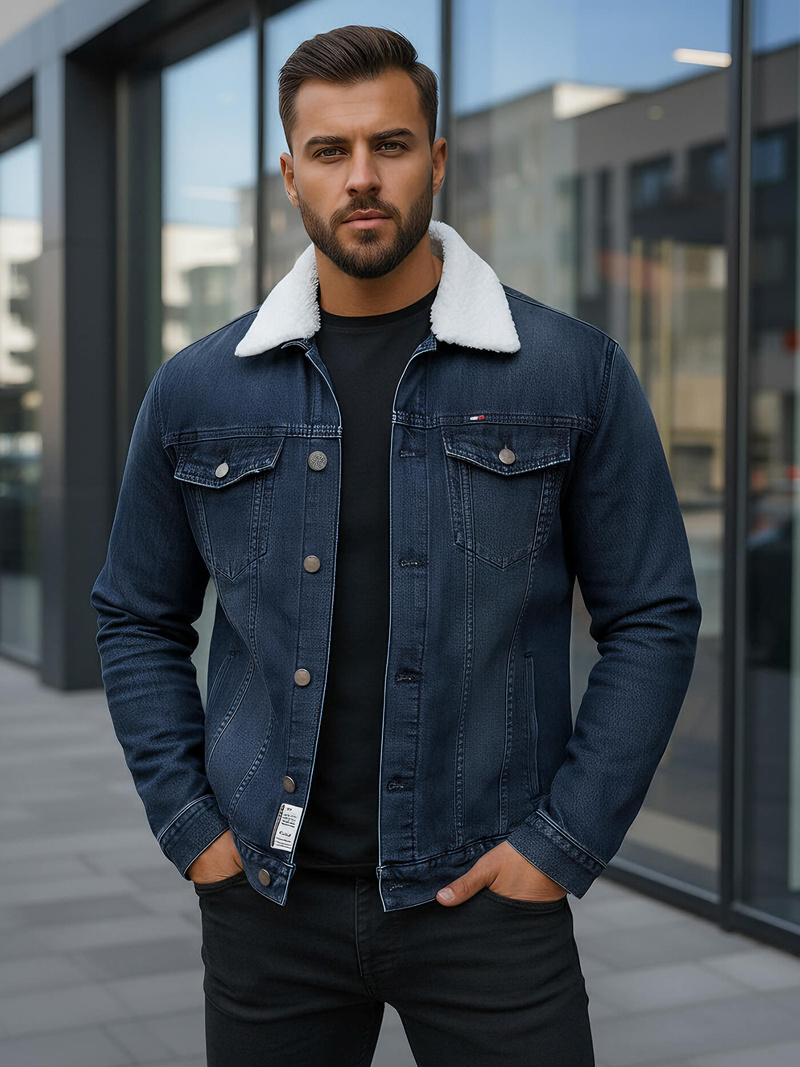 Chaqueta vaquera de hombre sherpa azul marino OZONEE NB/MJ517BSZ