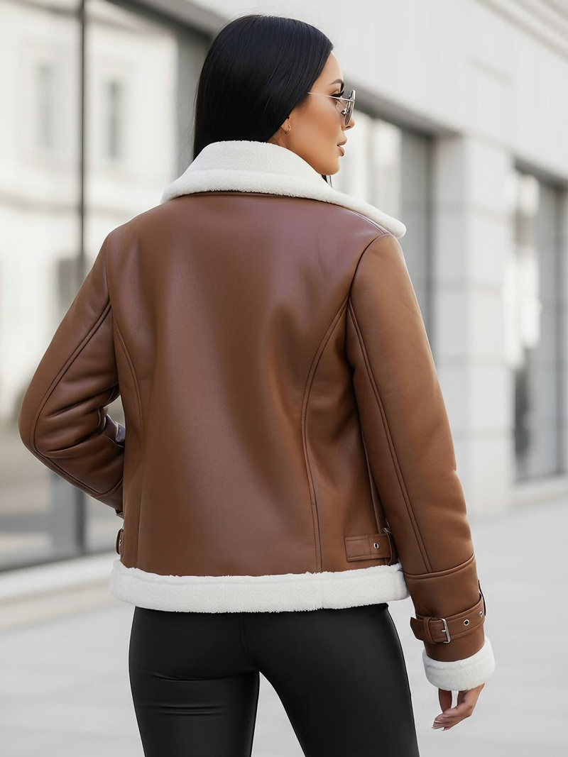 Chaqueta de cuero para mujer marrón OZONEE JS/11Z8177Z