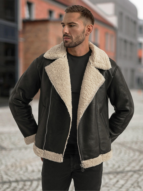 Chaqueta de cuero de hombre negra OZONEE JS/11Z8273