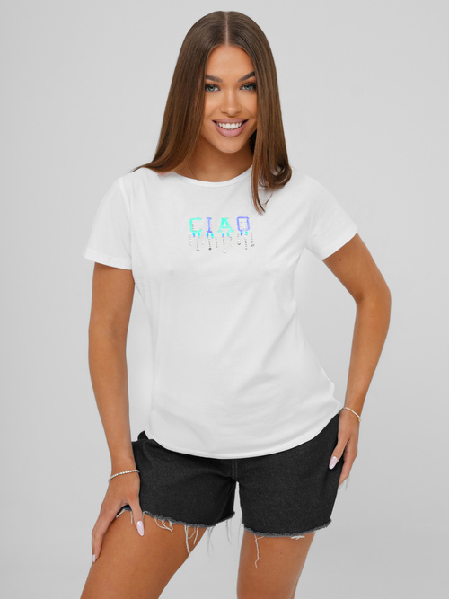 Camiseta de mujer blanco-menta OZONEE JS/RJ77542