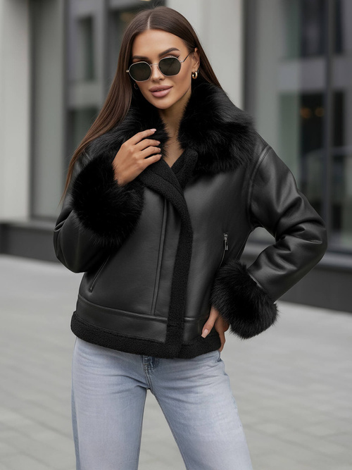 Chaqueta de cuero para mujer negra OZONEE JS/61M8505/392Z