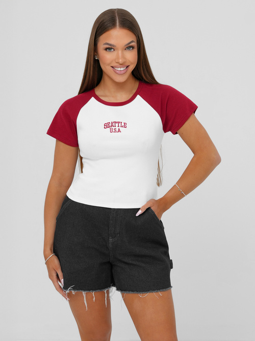 Camiseta de mujer blanco-rojo OZONEE JS/R61627