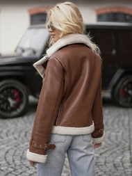 Chaqueta de cuero para mujer marrón OZONEE JS/11Z8177Z