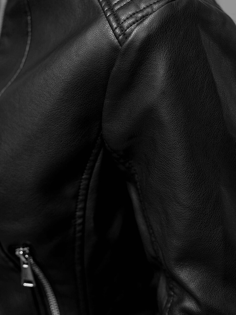 Chaqueta de cuero para mujer negra OZONEE JS/11Z8038