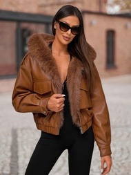 Chaqueta de cuero para mujer marrón OZONEE O/G125