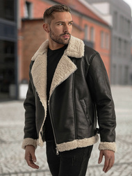 Chaqueta de cuero de hombre negra OZONEE JS/11Z8273