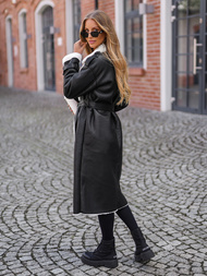 Abrigo de cuero de mujer negra OZONEE JS/11Z8253