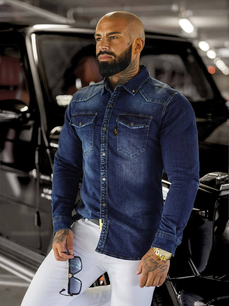 Camisa vaquera de hombre azul OZONEE O/51410