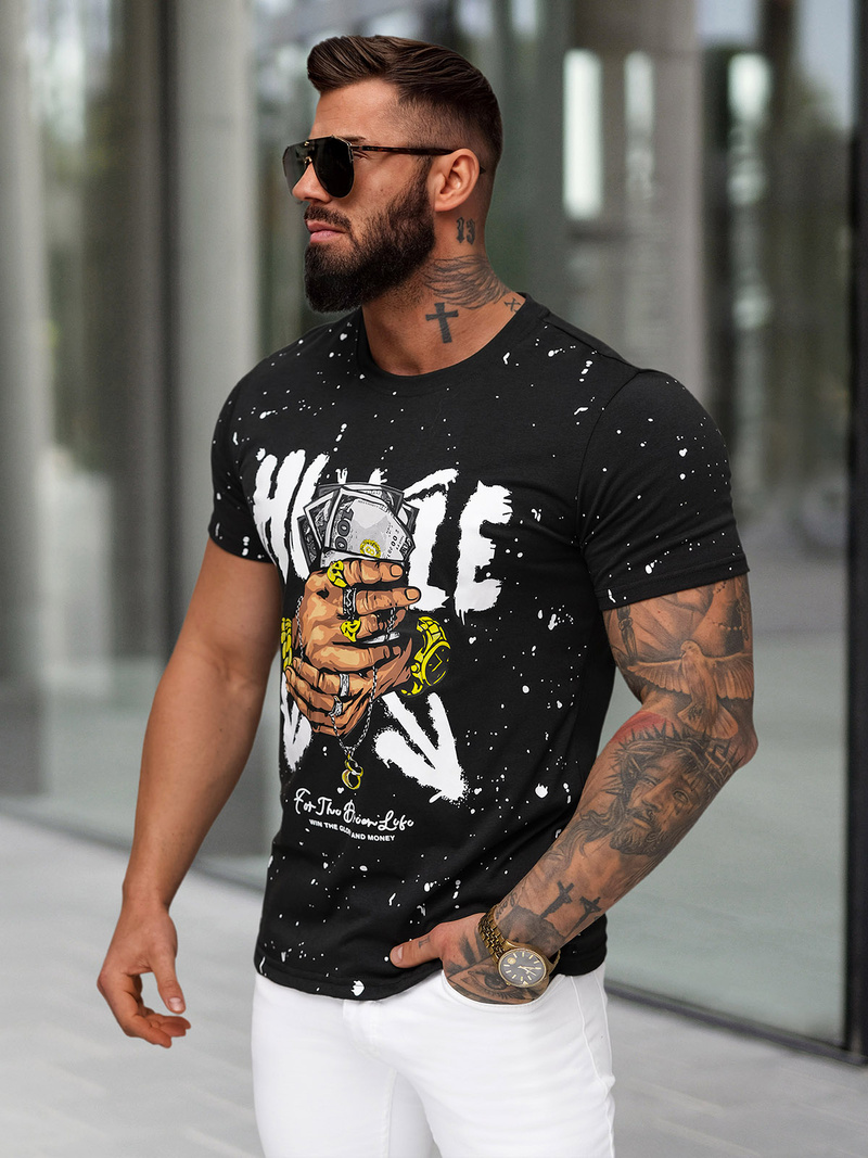 Camiseta de hombre negra OZONEE JS/8B1389/3