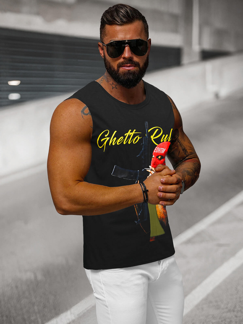 Camiseta sin mangas de hombre negra OZONEE O/T107/3