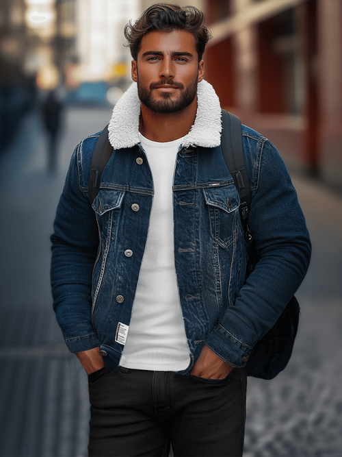 Chaqueta vaquera de hombre sherpa azul oscuro OZONEE NB/MJ516BSZ