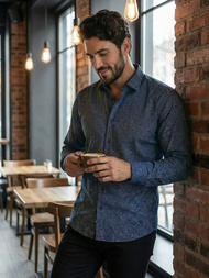 Camisa de hombre azul marino OZONEE V/V186Z