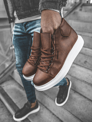 Sneakers altas de hombre marrón-blanco OZONEE CH/258