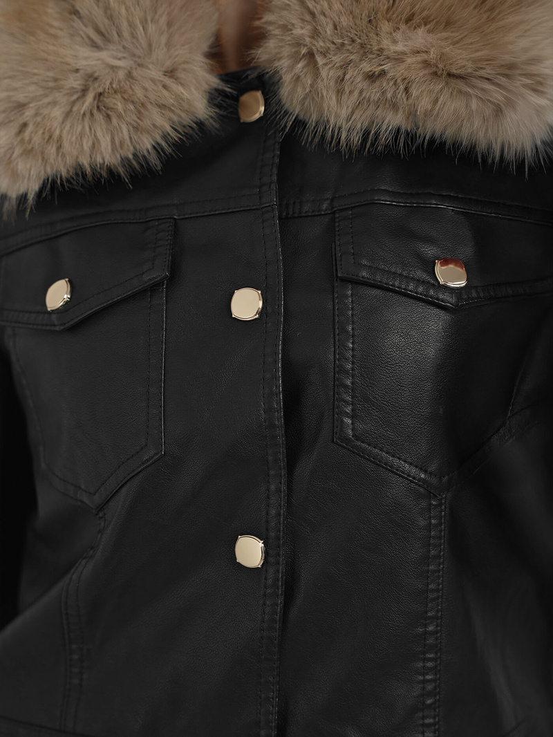 Chaqueta de cuero para mujer negro-beige OZONEE JS/61M8513/392B