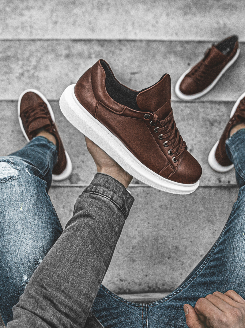 Sneakers altas de hombre marrón-blanco OZONEE CH/257