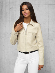 Chaqueta de cuero para mujer beige OZONEE O/G117Z