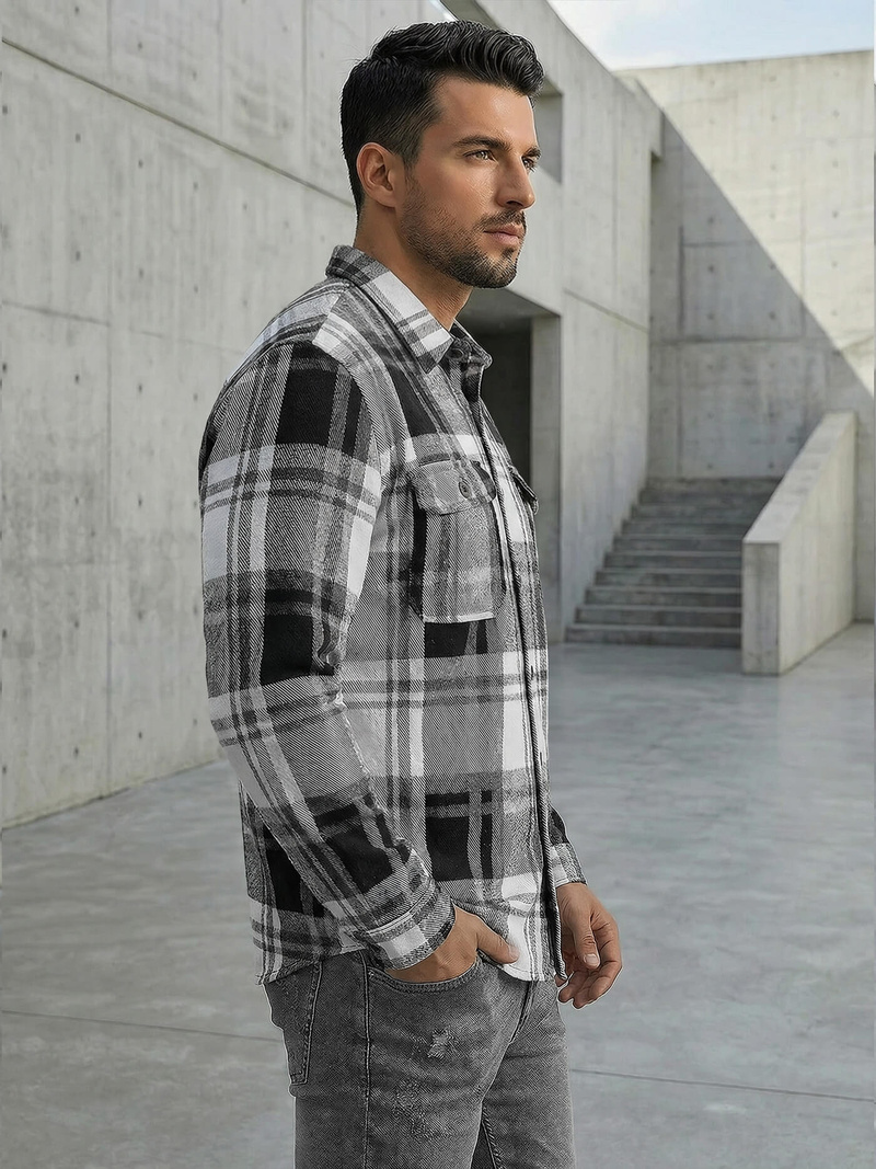 Camisa de hombre negro-blanca OZONEE NB/MC728N/3Z