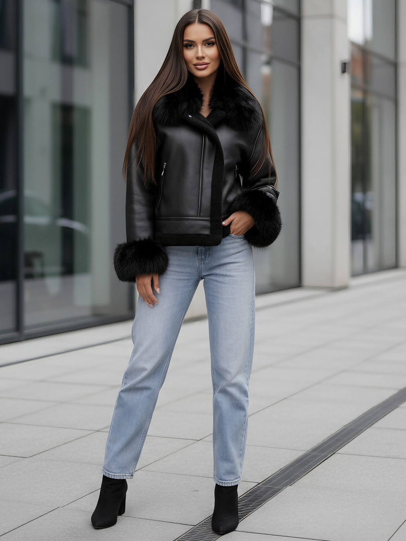 Chaqueta de cuero para mujer negra OZONEE JS/61M8505/392Z