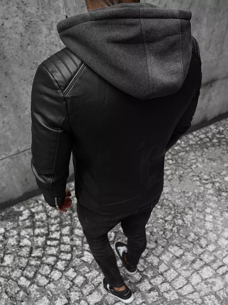 Chaqueta de cuero de hombre negra OZONEE JS/11Z8012