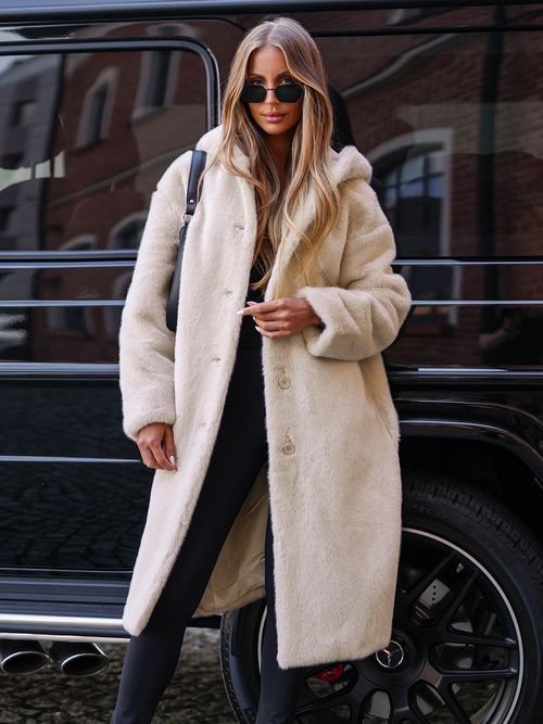 Chaqueta de invierno de piel para mujer beige OZONEE JS/11Z8250