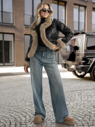 Chaqueta de cuero para mujer negra OZONEE JS/61M8517/392