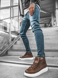 Sneakers altas de hombre marrón-blanco OZONEE CH/258