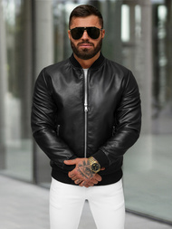 Chaqueta de cuero de hombre negra OZONEE JS/11Z8107