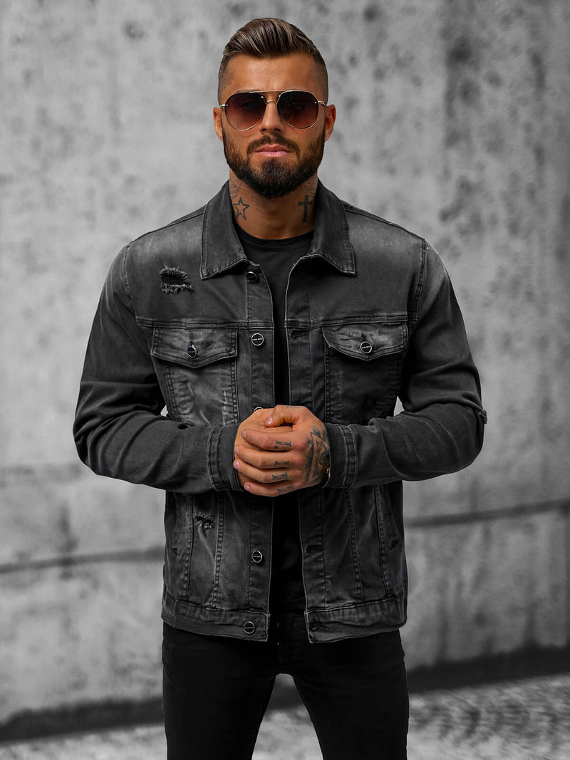 Chaqueta vaquera de hombre negra OZONEE NB/MJ506NZ