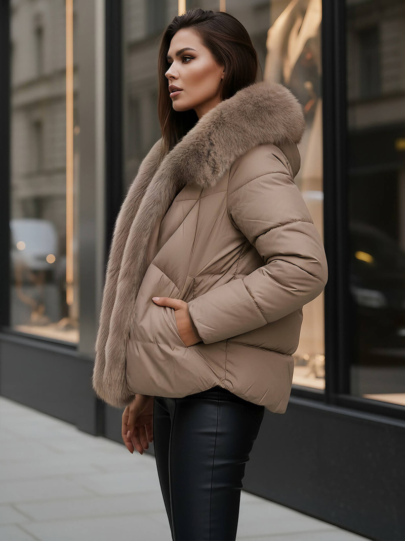 Chaqueta de mujer beige oscuro OZONEE O/16M9179/84