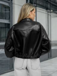 Chaqueta de cuero para mujer negra OZONEE JS/11Z8281Z