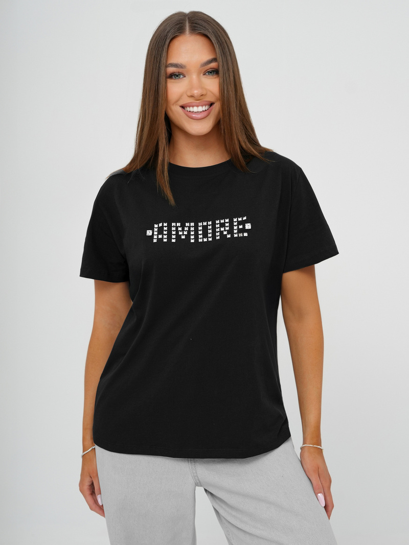 Camiseta de mujer negro-plata OZONEE JS/YJ77716
