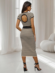 Conjunto de mujer negro/beige - top y falda OZONEE O/JK262