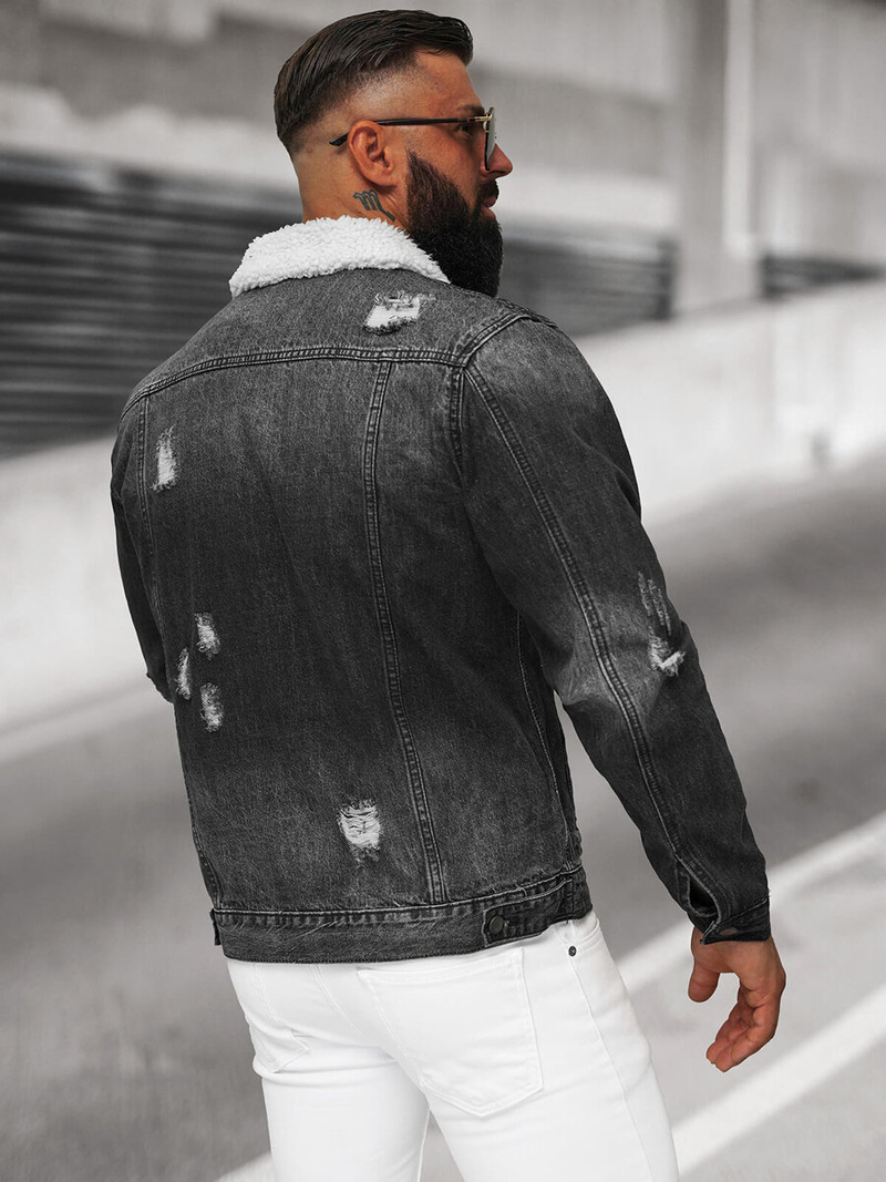 Chaqueta vaquera de hombre sherpa negra OZONEE NB/MJ502NZ