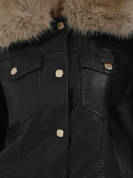 Chaqueta de cuero para mujer negro-beige OZONEE JS/61M8513/392B