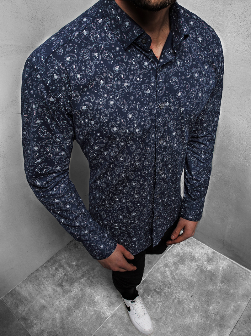 Camisa de hombre azul marino OZONEE B/K62Z
