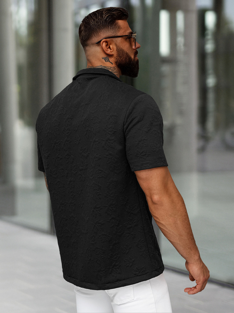 Camisa de hombre con manga corta negra OZONEE O/B2258