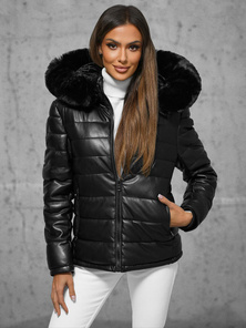 Chaqueta de cuero de mujer negra OZONEE JS/11Z8070