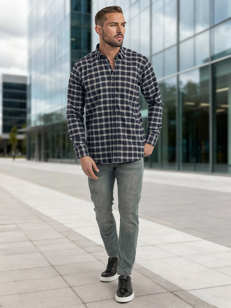 Camisa de hombre azul marino OZONEE V/V173