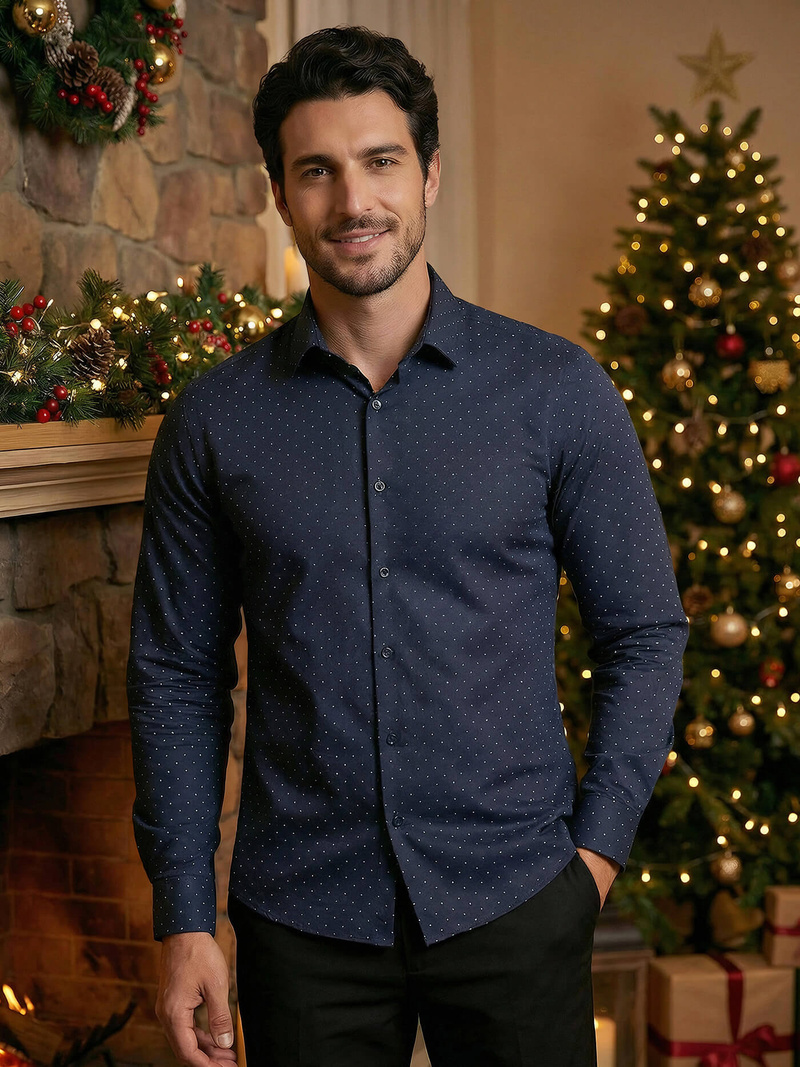 Camisa de hombre azul marino OZONEE V/V183Z