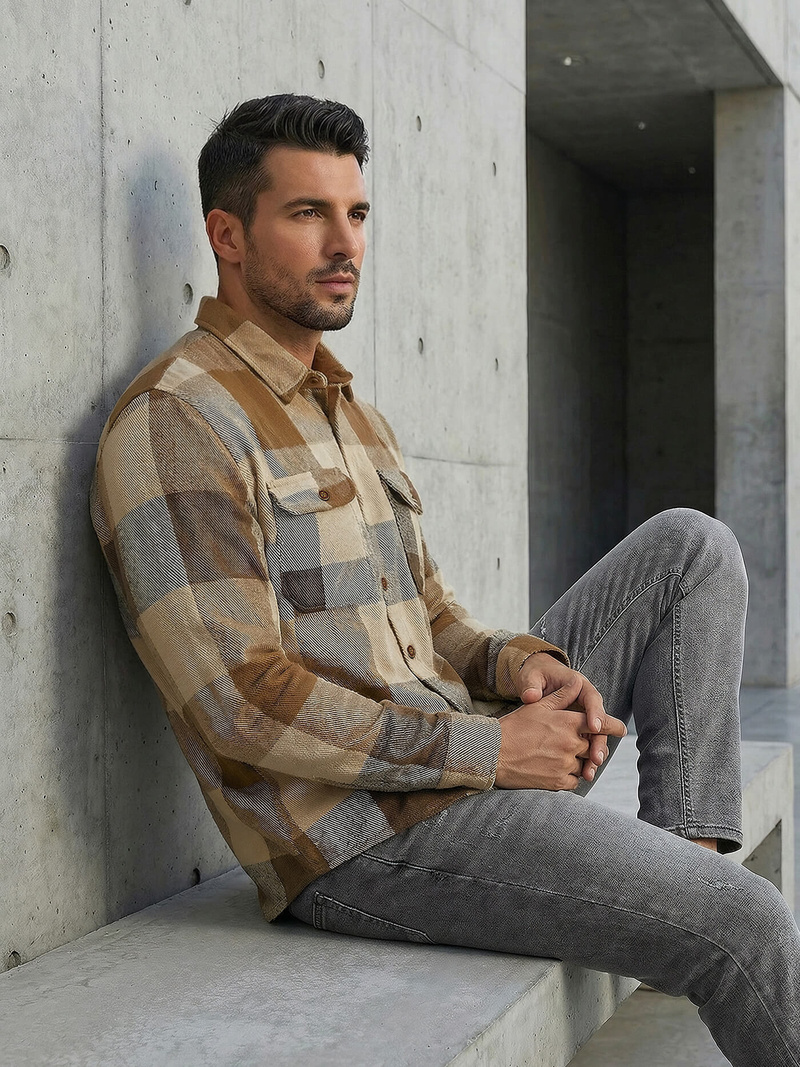 Camisa de hombre camel OZONEE NB/MC728KZ