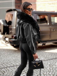 Chaqueta de cuero para mujer negra OZONEE JS/11Z8172